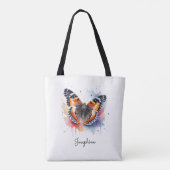Watercolor Butterfly Red Admiral Custom Name  Tote Bag (Achterkant)