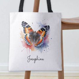 Watercolor Butterfly Red Admiral Custom Name  Tote Bag