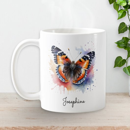 Watercolor Butterfly Red Admiral Personalized Mug Koffiemok