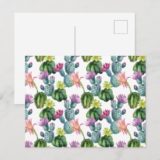 Watercolor Cacti Art Pattern Briefkaart (Voorkant / Achterkant)
