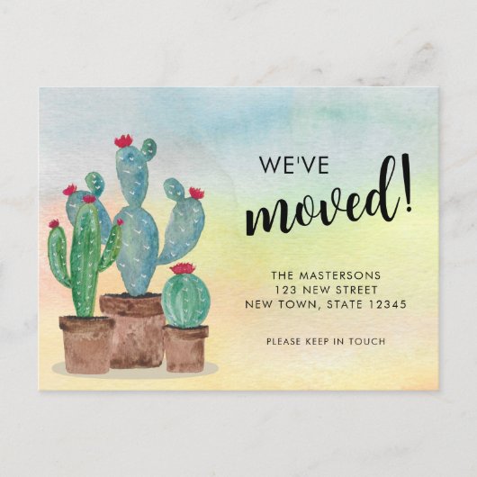 Watercolor Cacti Verhuizen Aankondigingskaart (Voorkant)