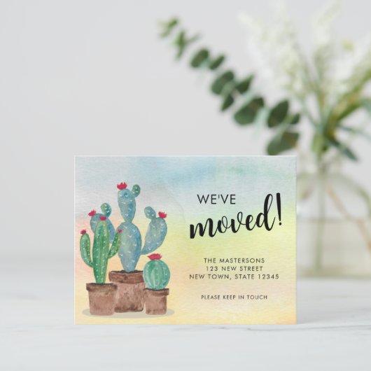 Watercolor Cacti Verhuizen Aankondigingskaart (Staand voorkant)