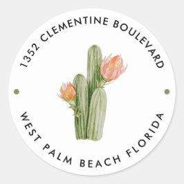 Watercolor Cactus Bloemen Dessert Retouradres Ronde Sticker