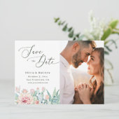 Watercolor Cactus Bruiloft | Boho Bloem Foto Save The Date (Staand voorkant)