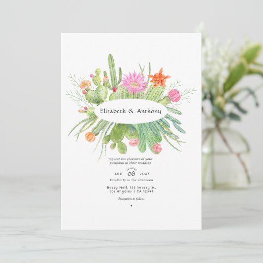 Watercolor Cactus Bruiloft Kaart (Staand voorkant)