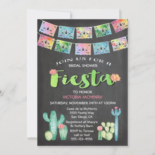 Watercolor Cactus Bruiloft Mexican Feest Kaart (Voorkant)