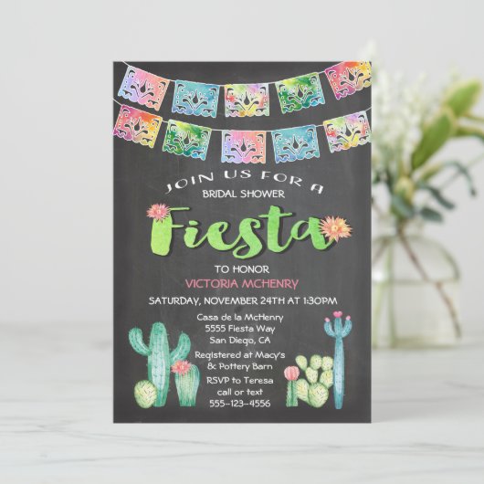 Watercolor Cactus Bruiloft Mexican Feest Kaart (Staand voorkant)