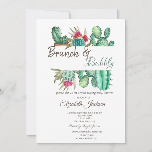 Watercolor Cactus Brunch & Bubbels Kaart (Voorkant)