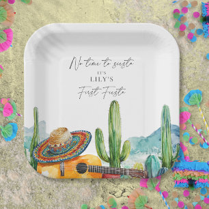 Watercolor Cactus Eerste Fiesta 1e Verjaardagsfees Papieren Bordje