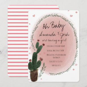 Watercolor Cactus en Hartjes Groene Baby Shower Kaart