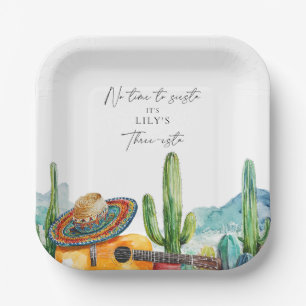 Watercolor Cactus Fiesta 3e Verjaardagsfeestje Papieren Bordje