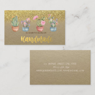 Watercolor Cactus Goud Glitter Kraft Visitekaartje