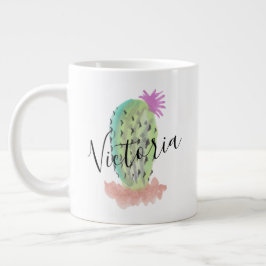 Watercolor Cactus Handgeschilderde Naam  Grote Koffiekop