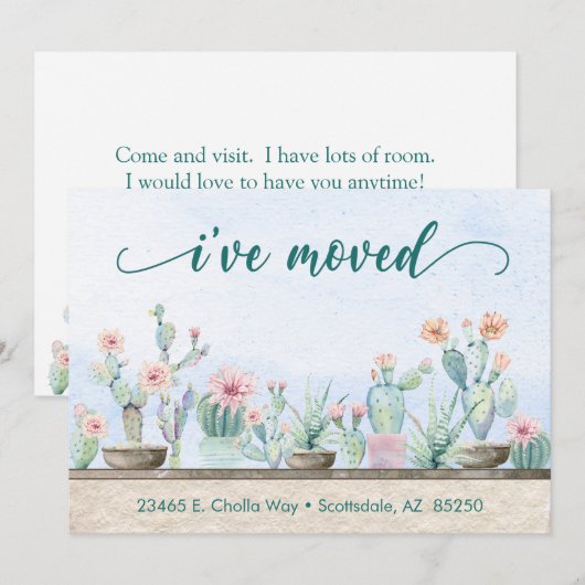 Watercolor Cactus Ik Ben Verhuisd Aankondiging (Voorkant / Achterkant)