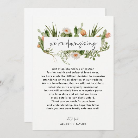 Watercolor Cactus Kleinere Huwelijksupdate Downsiz Kaart (Voorkant / Achterkant)