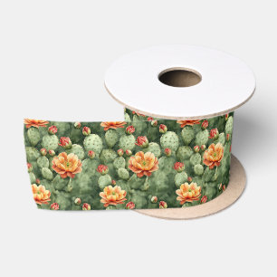 Watercolor Cactus Oranje Bloemen Patroon Satijnen Lint