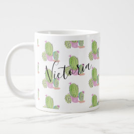 Watercolor Cactus Patroon Naam Reuzen Koffiemok Grote Koffiekop