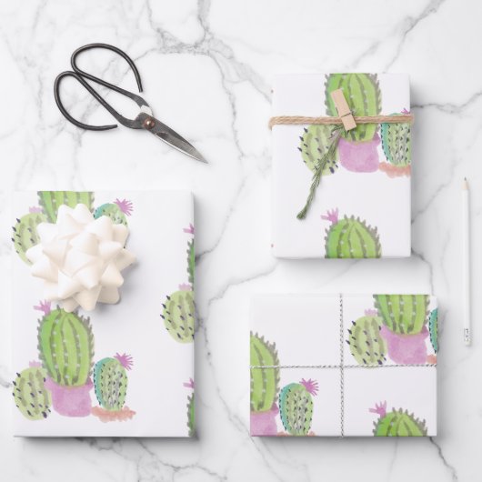 Watercolor Cactus Plant Green Pink Inpakpapier Vel (Voorkant)