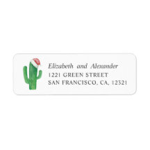 Watercolor cactus. Santa Claus Christmas address