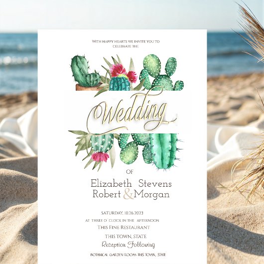 Watercolor Cactus Stippen Bruiloft Kaart