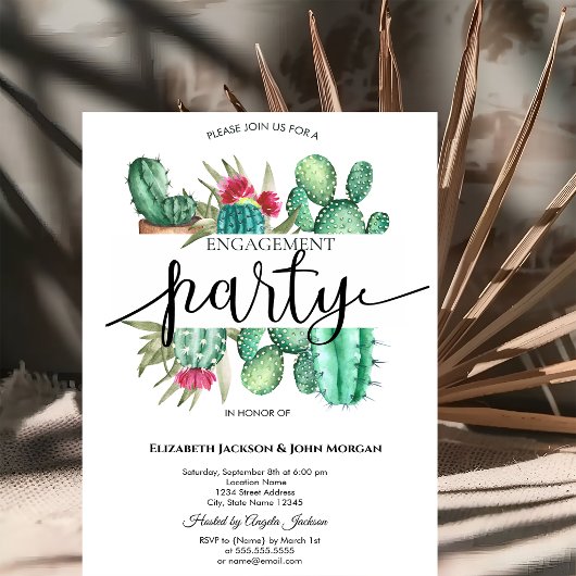 Watercolor Cactus Stippen Bruiloft Kaart