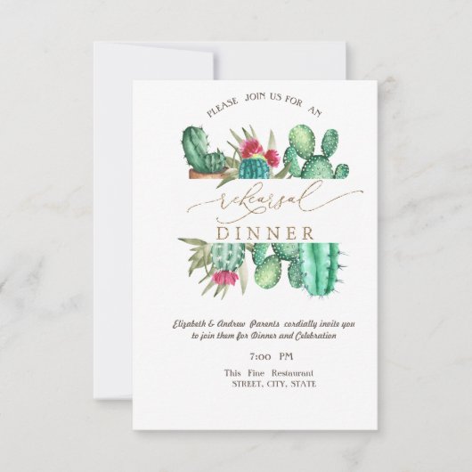 Watercolor Cactus Stippen Proefdiner Kaart (Voorkant)