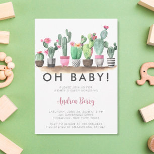 Watercolor Cactus Succulent Baby Shower Uitnodigin Kaart