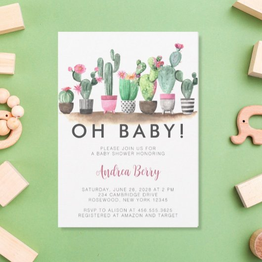 Watercolor Cactus Succulent Baby Shower Uitnodigin Kaart