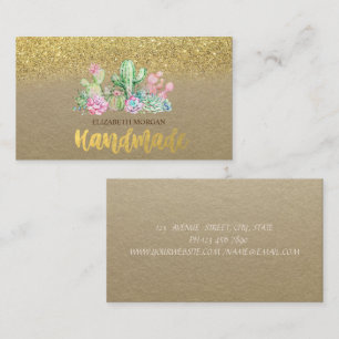 Watercolor Cactus,Succulent Goud Glitter Visitekaartje