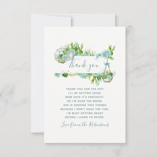 Watercolor Cactus Succulenten Baby Shower Bedankt (Voorkant)