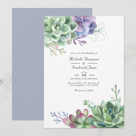 Watercolor Cactus Succulenten QR Code RSVP Huwelij Kaart (Voorkant / Achterkant)