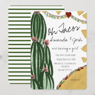 Watercolor Cactus Taco Kunstzinnige Groene Baby Sh Kaart