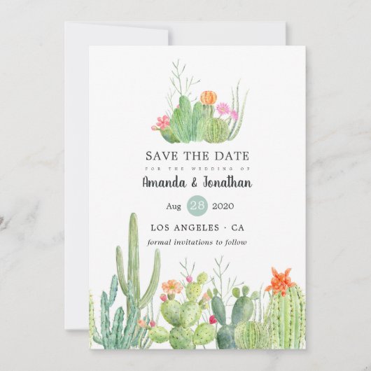 Watercolor Cactus Trouwfoto Save The Date (Voorkant)