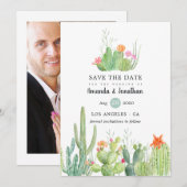 Watercolor Cactus Trouwfoto Save The Date (Voorkant / Achterkant)
