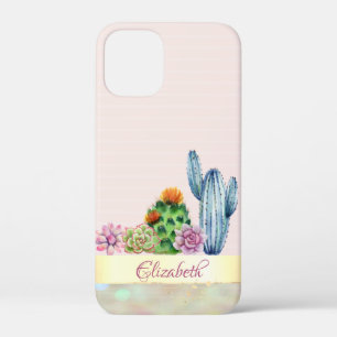 Watercolor Cactus,Vetplant Roze Streep Case-Mate iPhone Case