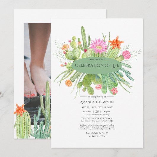 Watercolor Cactus Viering van het Leven Foto Kaart (Voorkant / Achterkant)