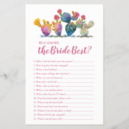 Watercolor Cactus Wie Kent de Bruid het Best Spel Flyer