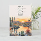 Watercolor Cactus Woestijn Landschap Bruidsdiner Kaart (Staand voorkant)
