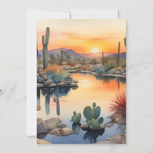Watercolor Cactus Woestijn Landschap Bruidsdiner Kaart (Achterkant)