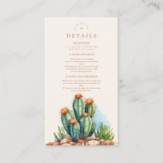 Watercolor Cactus Woestijn Landschap Bruiloft Informatiekaartje (Voorkant)
