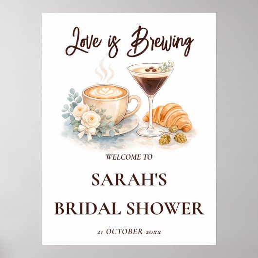 Watercolor Cafe Espresso Martini Poster Bord (Voorkant)