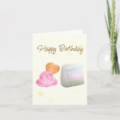 Watercolor Cake Slice and Ice Cream Birthday Card Kaart (Voorkant)