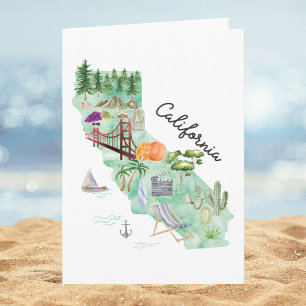 Watercolor California Staatskunstkaart Vouw Kaart