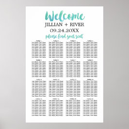 Watercolor Calligraphy Beach Wedding Seating Chart Poster
