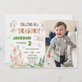 Watercolor 'Calling All Dragons' 2de verjaardagsfo Kaart (Voorkant)