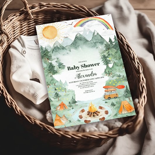 Watercolor Camping Babyborrel Kaart