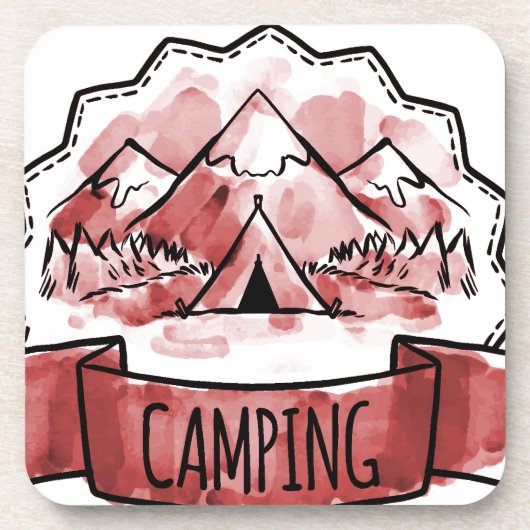 Watercolor Camping Badge Drankjes Onderzetter (Voorkant)
