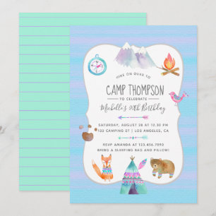 Watercolor Camping Verjaardagsfeest Uitnodiging