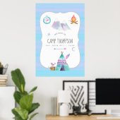 Watercolor Camping Verjaardagsfeest Welkom Poster (Thuiskantoor)