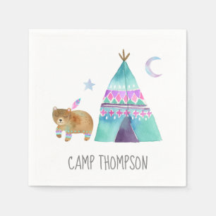 Watercolor Camping Verjaardagsfeestje Servet